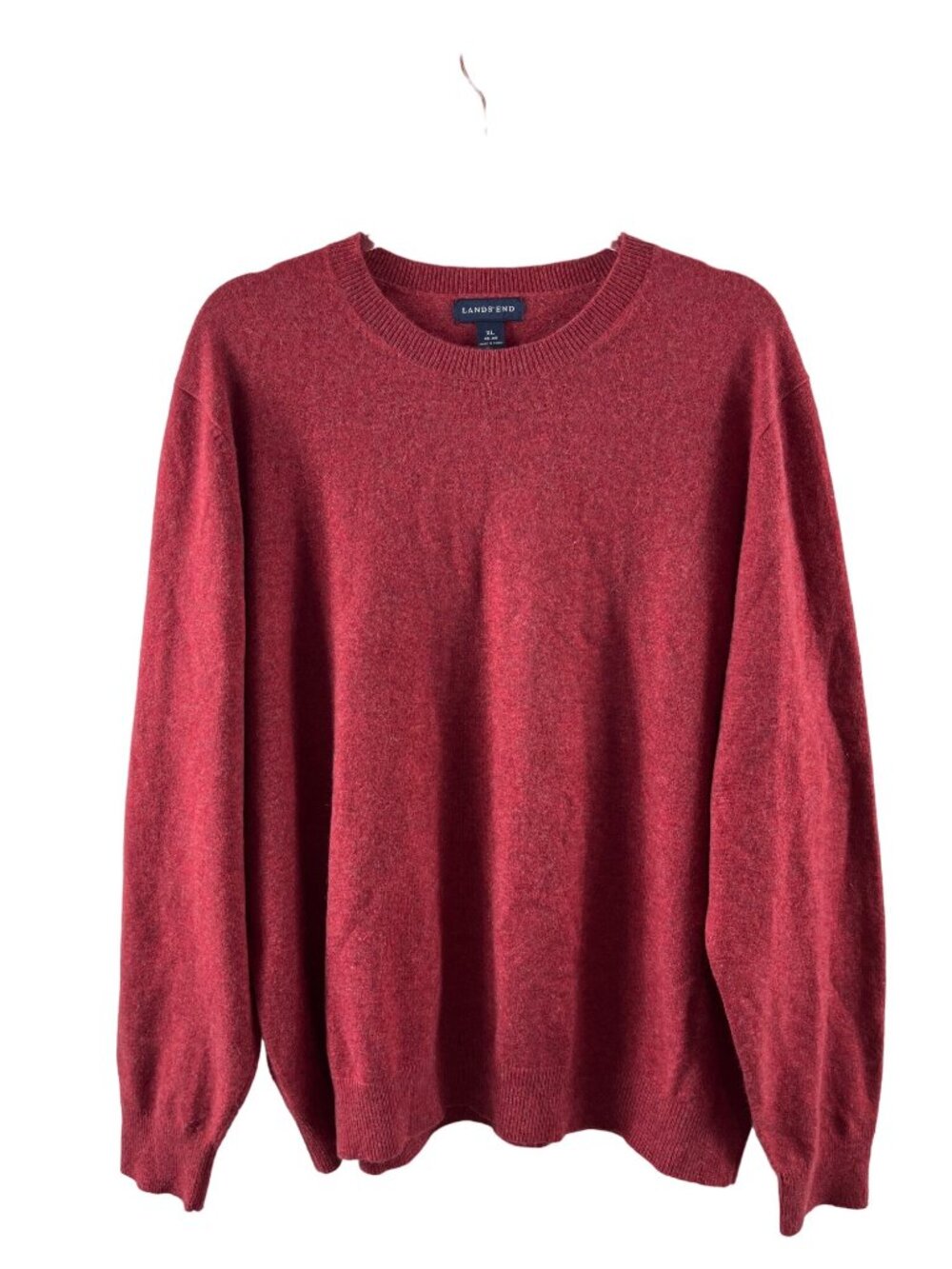 Lands End Cashmere Sweater Mens XL Red Crewneck Pullover Soft Academia Knit